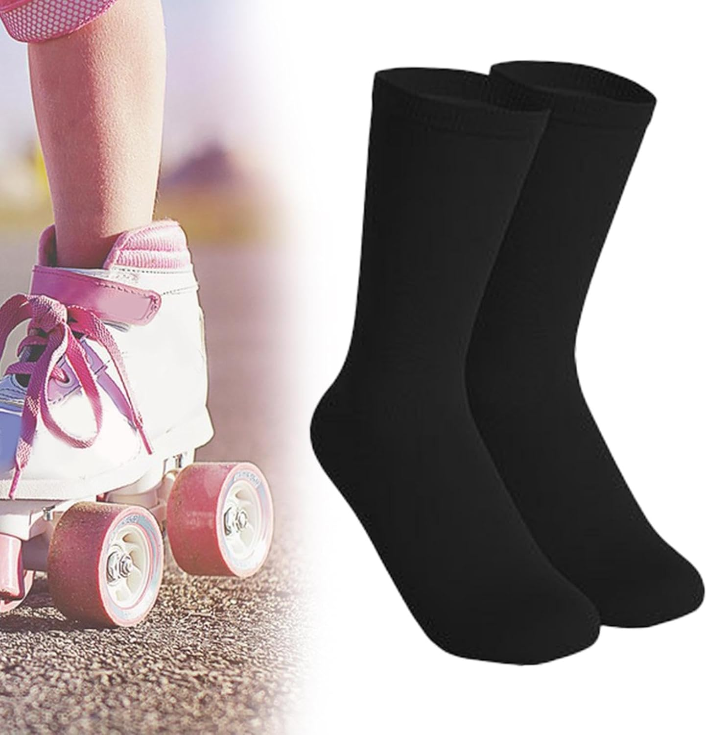 Zxpjkyu Ice Skating Socks for Women and Girls - Figure and Roller Skating - Blue image number 4
