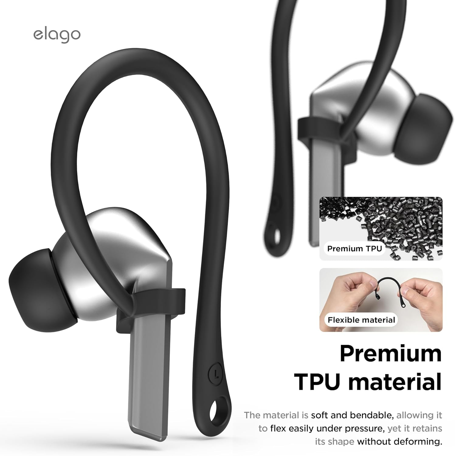 Elago Ear Hooks Designed for Samsung Galaxy Buds 3 & Galaxy Buds 3 Pro Earbuds Accessories, Anti-Slip, Ergonomic Design, Comfortable Fit (Black) image number 6