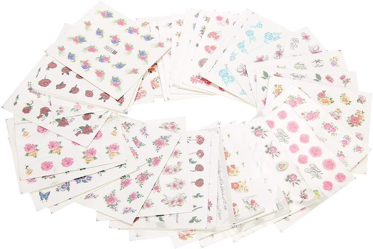 Mingzhe Nail Art Water Transfer Sticker 50 Sheets Mixed Flower Cartoon Decals for DIY Nail Design Festival Decoration (BLE Series) image number 4