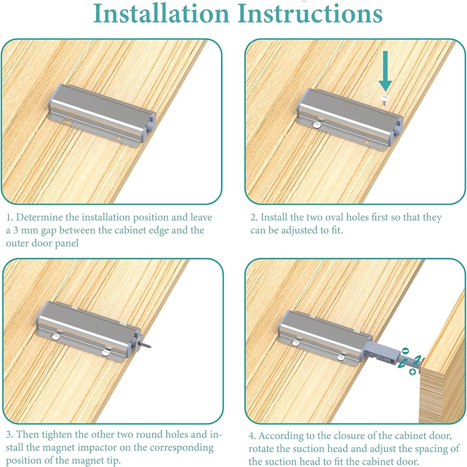 4Pack Push to Open Magnetic Door Latches, Aluminum Alloy Housing Heavy Duty Latch Hardware, Magnetic Door Catch, Magnetic Push Latches Cabinet for Closet, Kitchen Doors, Cabinets, Drawers, Wardrobes image number 5