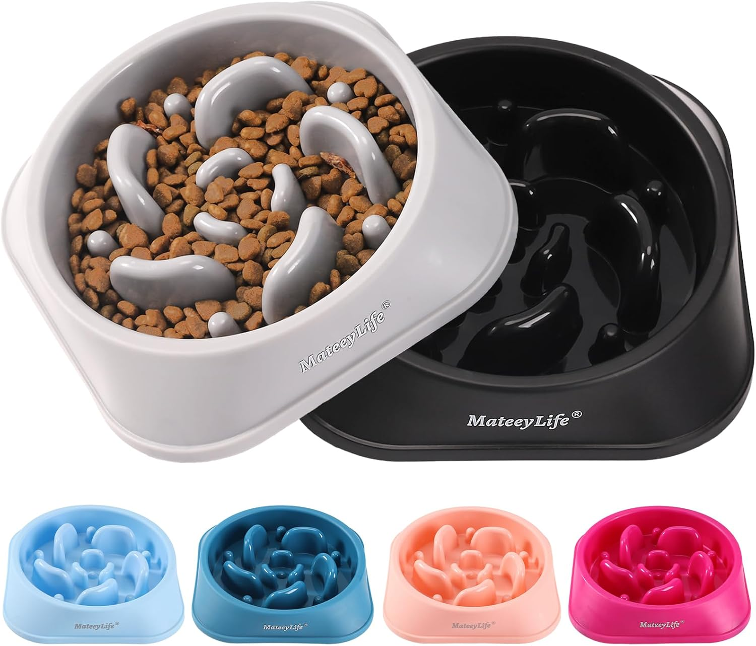 Mateeylife Slow Feeder Dog Bowls 2PCS, Anti-Choking Puzzle Dog Food Bowls, Anti-Slip Interactive Feeding Slow down Eating, Bloat Stop Maze Dishes for All Breeds Pets