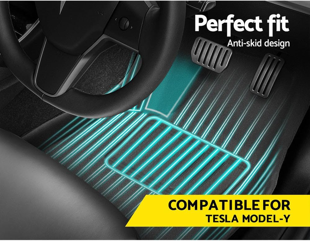 Weisshorn Car Mats, Rubber Cars Carpets Floor Mat anti Slip Cover Protector for Tesla Model Y Decor Accessories, 2021-2022 Resistant to Water Oils UV Sunlight Black image number 4