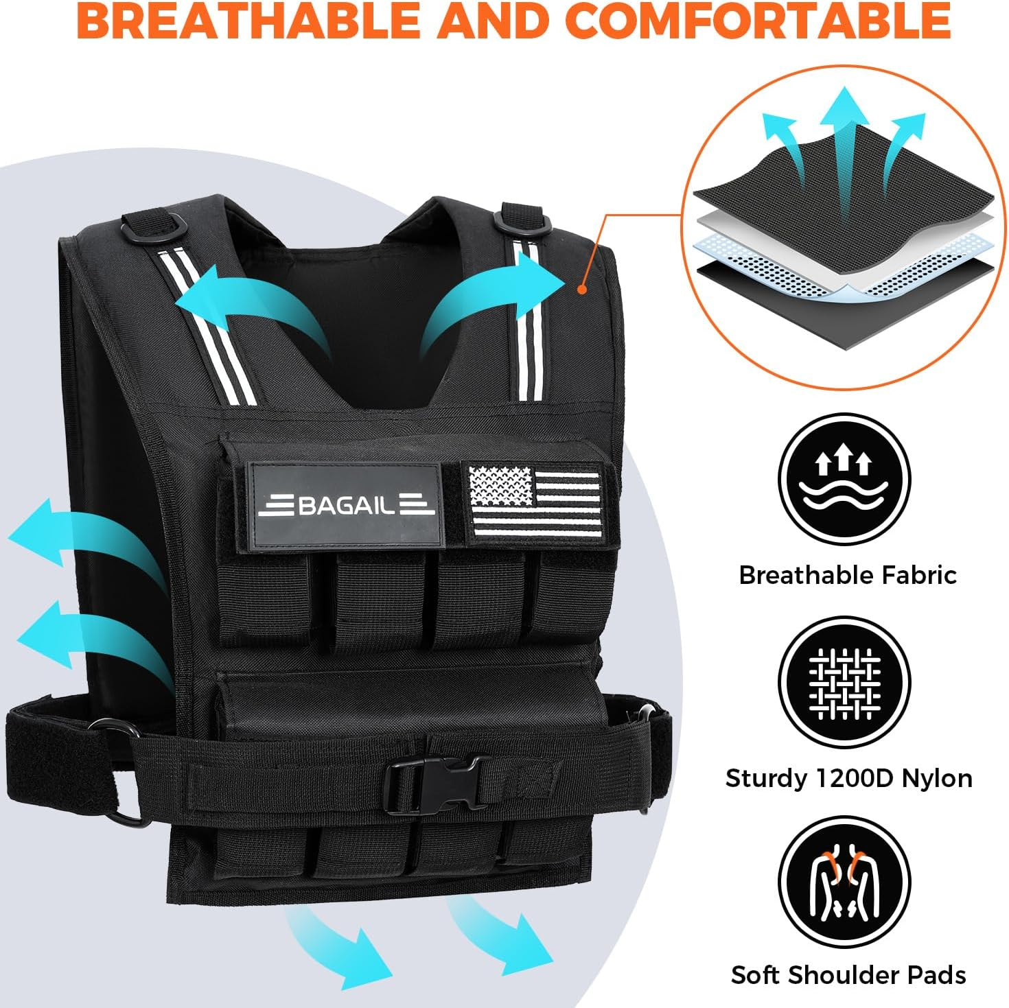 BAGAIL Weighted Vest for Strength Training, Removable Iron Plates, Adjustable Bust Size, Heavy Duty Fitness Vest for Man Woman, Ideal for Gym Workouts, Yoga Training and Aerobic Exercises