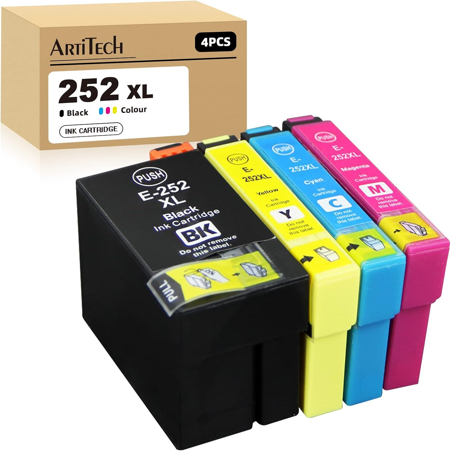 Artitech 252XL Ink Cartridges Compatible for Epson 252 Replacement for Epson WF-3620 3640 7110 7210 7610 7620 7710 7720 Printer (1B 1C 1M 1Y) image number 1