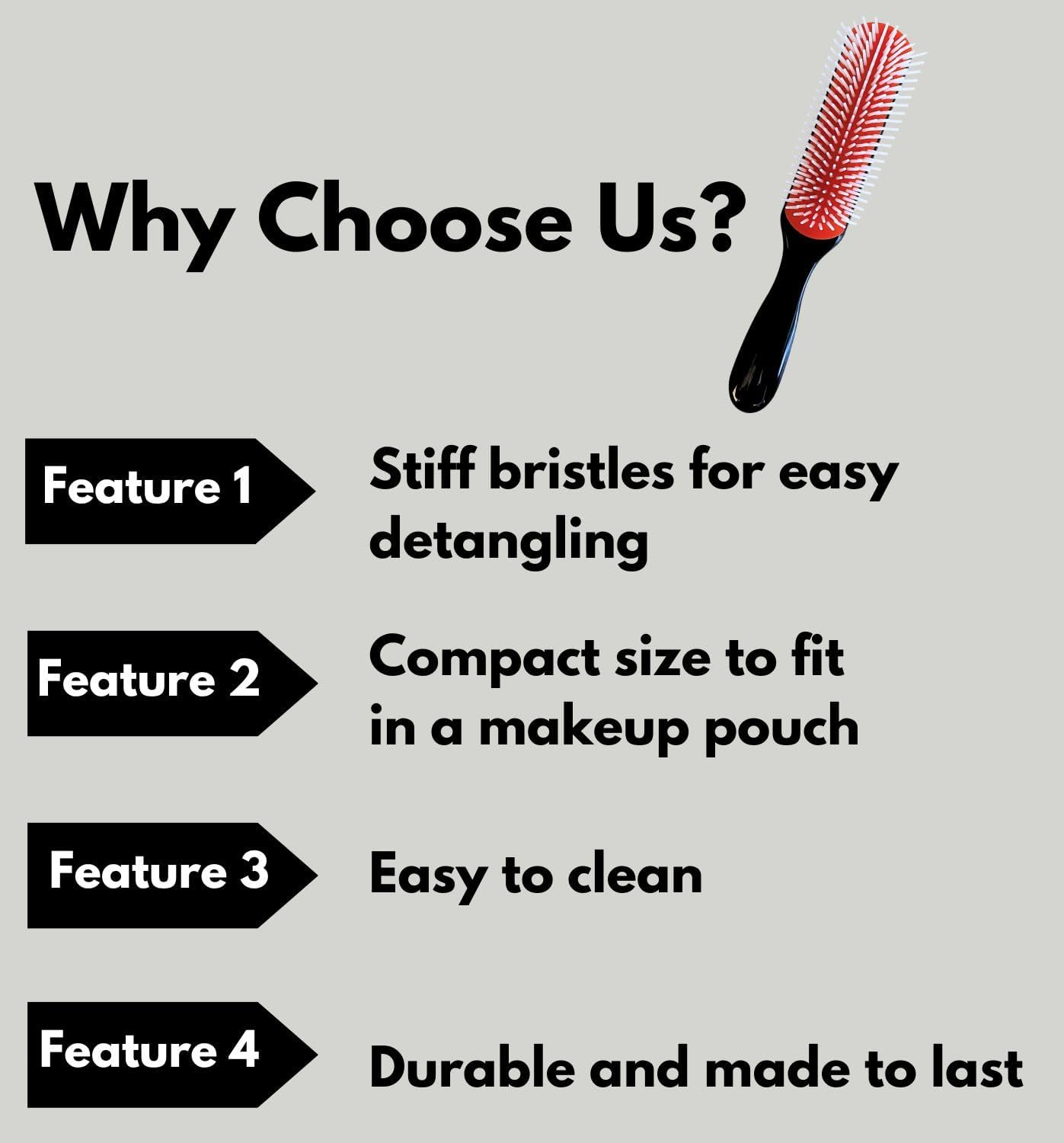 MDSTYLE Hair Brush for Curly, Thick, Wavy and Coily Hair - Curl Defining, Detangling, Styling, Blowdrying, Shaping - 9 Row Detangler Brush for Women and Men - Dry or Wet (Black Small 1Pc) - Black Regular 1Pc image number 7