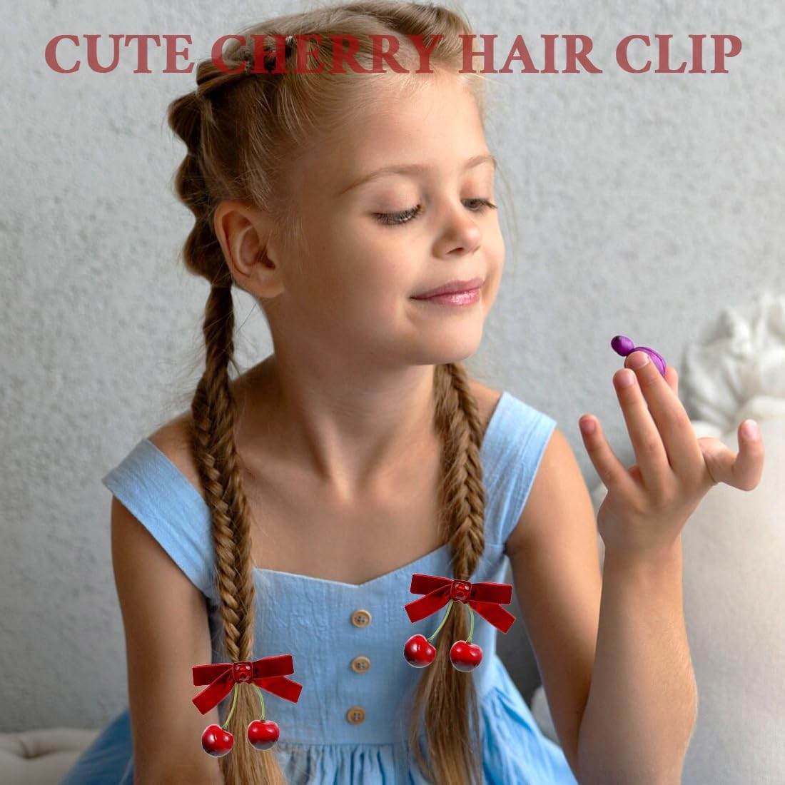 Bow Hair Clips, 1 Pair Cherry Hairpin Hair Clip Hair Bows Girls Non-Slip Alligator Hair Clips Hair Accessories for Christmas Wedding Birthday
