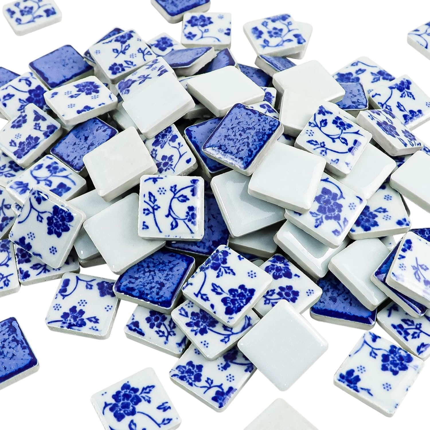 2.5X2.5 Cm 121 Pcs Ceramic Mosaic Tiles for Crafts Adults Kit Blue and White Tile Sheet China Ceramic Art Tile Handcraft Porcelain Tiles Home Wall Floor Pool Flower Pots Decor