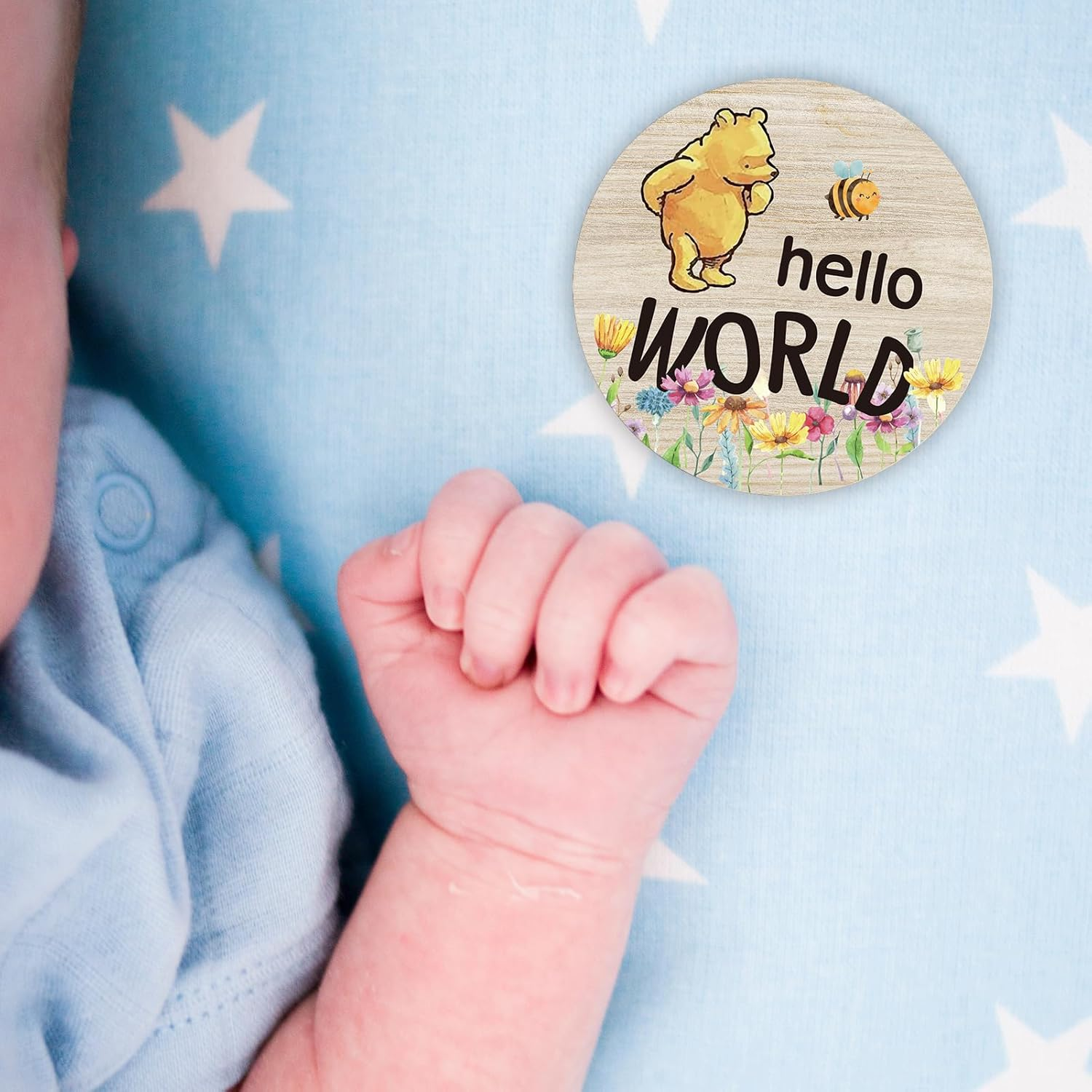 The Winnie Baby Bear Month Milestone Circles, Wooden Discs Stuff for Baby Photo Takens with Hello World Name Signs - 7Pcs Double Sided Signs for Documenting Growth image number 5