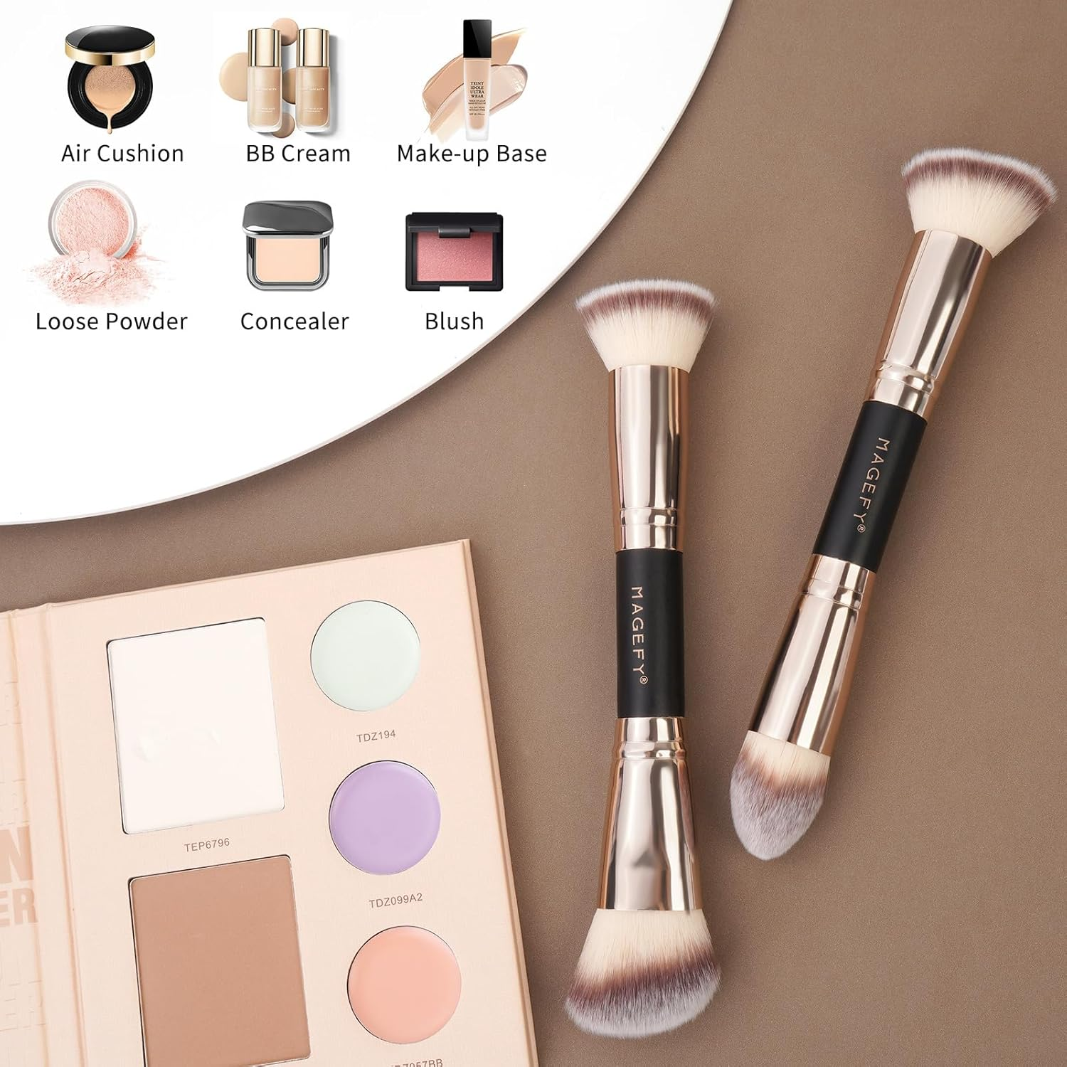 MAGEFY Makeup Brushes Set 2PCS Foundation Makeup Brush for Use with Cream, Powder, Blush, Liquid Foundation Synthetic Cosmetic Tools Brushes Set Double Ended Makeup Brushes image number 1