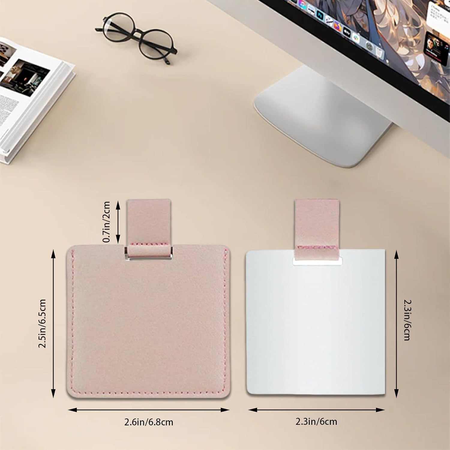 Fkereg 2 Pack Small Compact Mirror for Purse with Cover, Stainless Steel Cute Pocket Mirror, Square Mini Travel Mirror, Portable Handheld Tiny Makeup Cosmetic Mirror for Women Girl Men (Black)