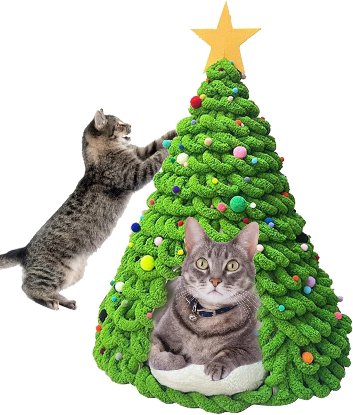 Cat Christmas Tree Bed - Kitten Cave Beds Material Set,Cave House Furniture Craft Decorations for Cats Dogs Pets Family Friends Holiday image number 5