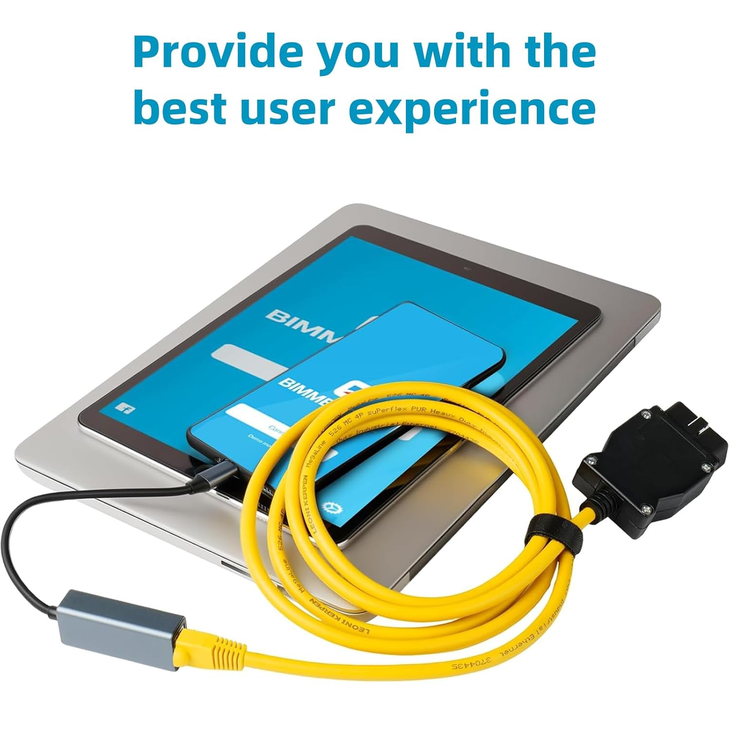 Hzqzaoan ENET OBD2 Adapter, ENET Cable Interface Cable OBD2 - RJ45 Ethernet Connector Tools for BMW F-Series Coding & Diagnostics, for E-Sys Programming (2M / 78.7Inchs) image number 2