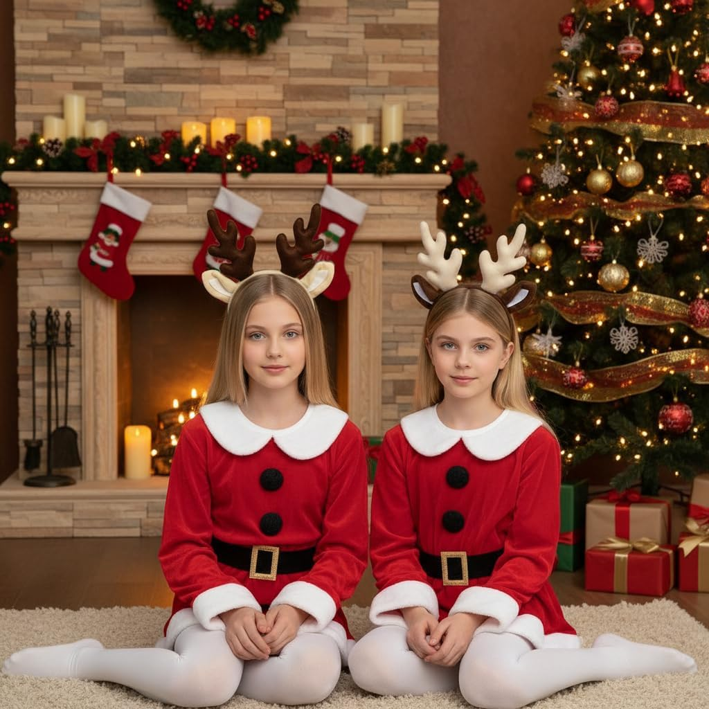 Housoutil Pack of 2 Antlers Headbands, Christmas Headbands for Adults, Christmas Headwear, Tiara, Hairband, Festive Antlers Headbands, Deer Horn Headbands, Pop Clothing, Christmas Elf image number 2