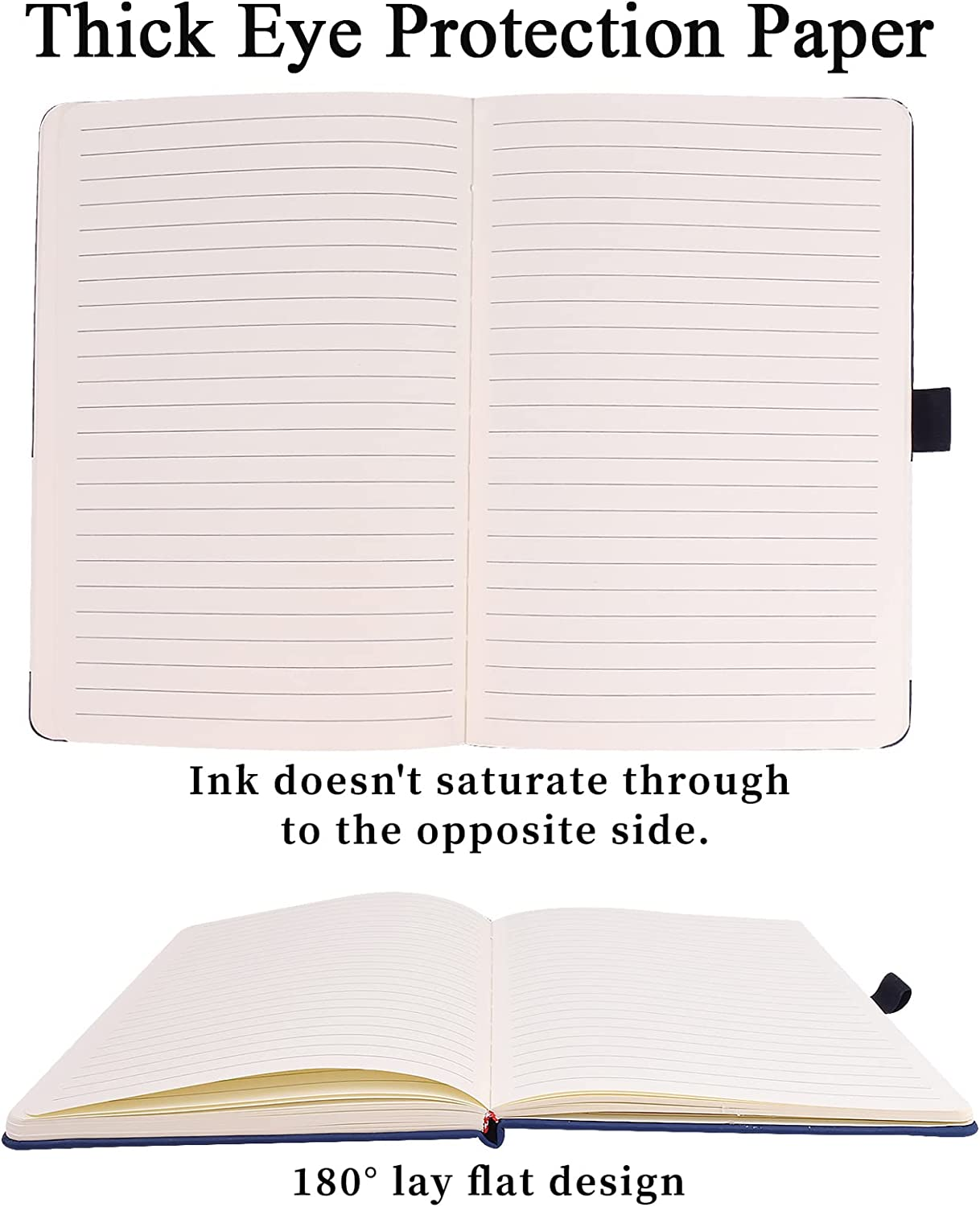 SAYEEC Lined Journal Notebook 1 Pack, A5 Hardcover Notebook for Work with Pockets, 200 Pages Thick Paper, Medium 14 Cm &times; 21 Cm (Blue) - Black (2 Pack) image number 7