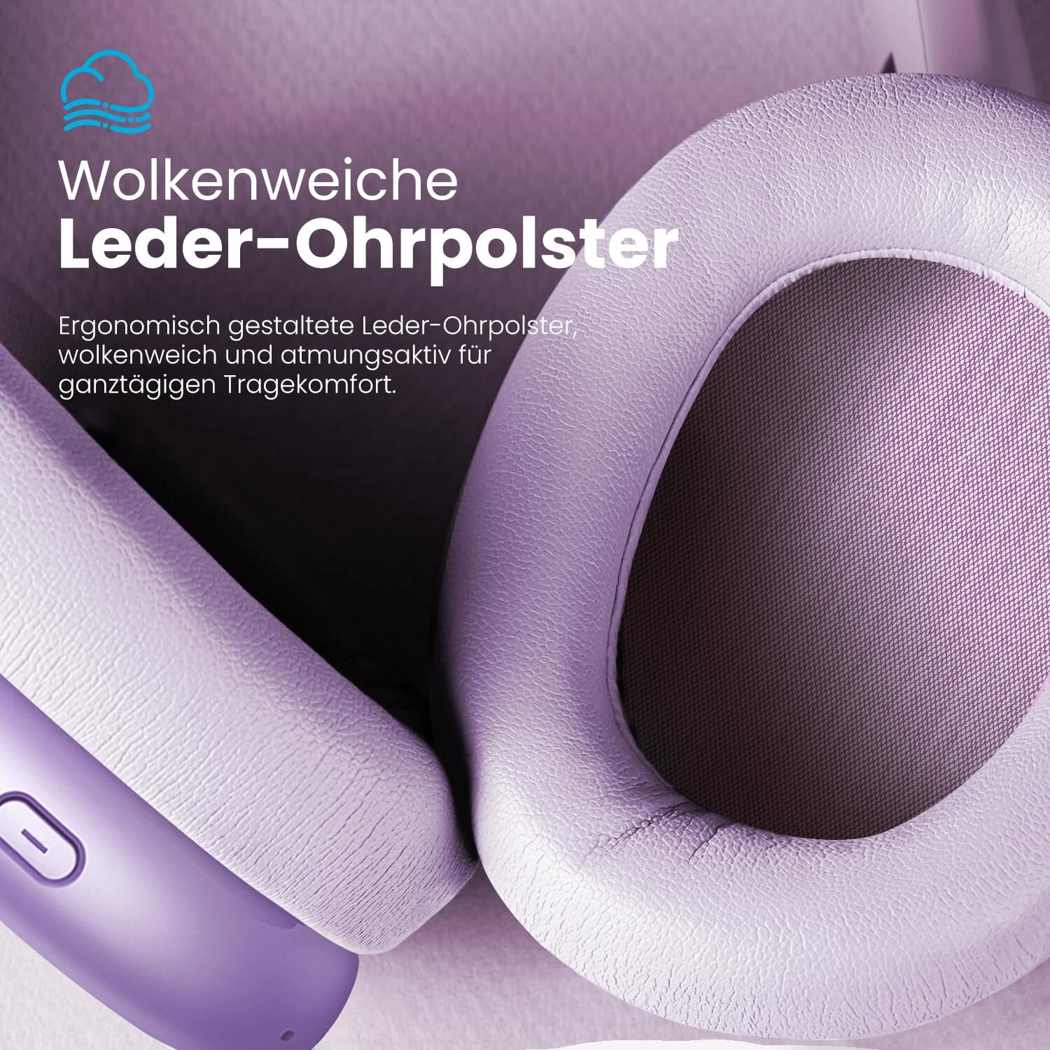 Wentronic Y01 Noise Cancelling Headphones, Wireless Over-Ear Headphones, Bluetooth 5.3, Hi-Res Sound, 48H Playback, Foldable with Microphone for Ios/Android/Pc - Purple image number 5