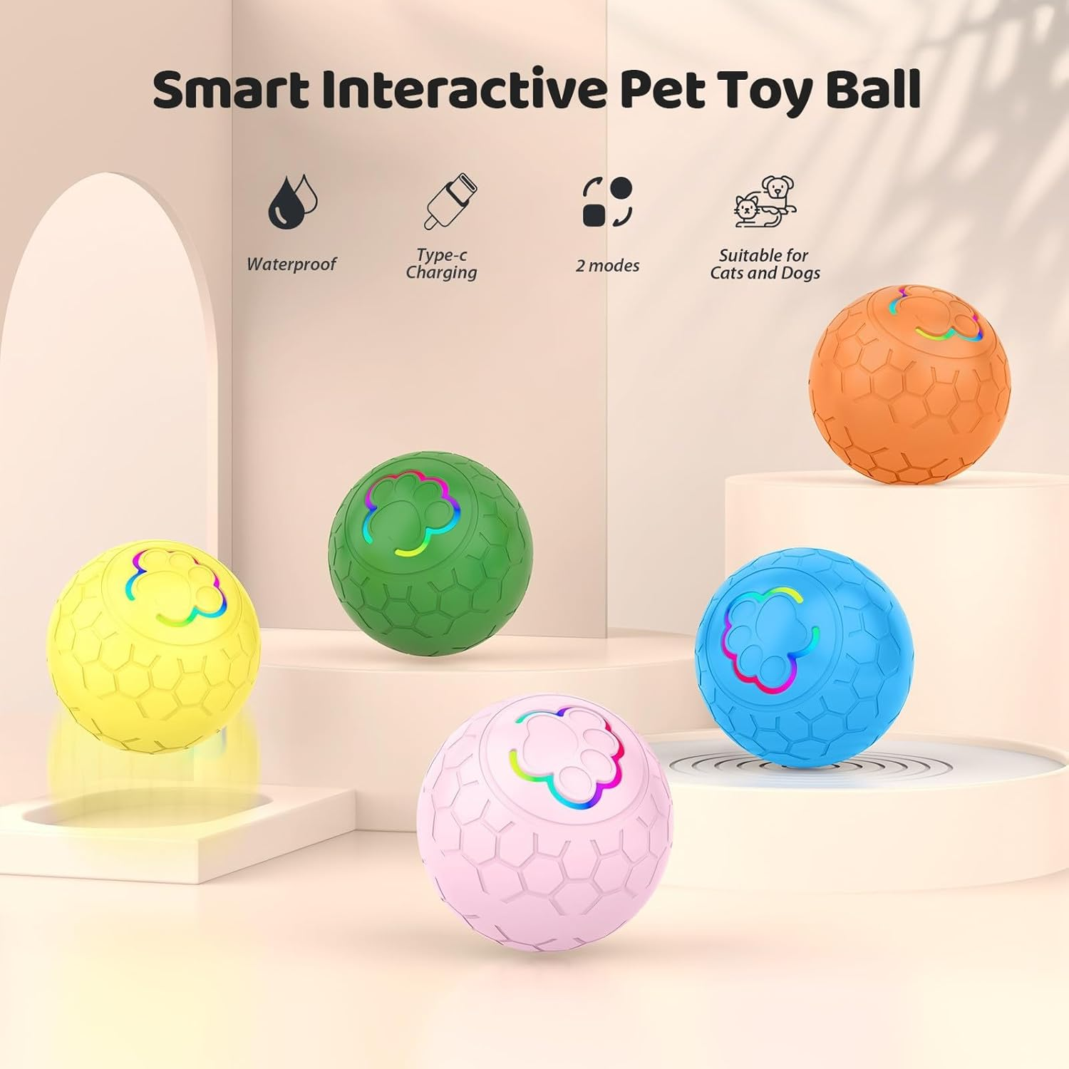 Interactive Dog Ball Toys, Active Rolling Ball for Indoor Dogs Cats with Motion Activated USB Rechargeable, Moving Bouncing Ball Pet Puzzle Toy (Pink)