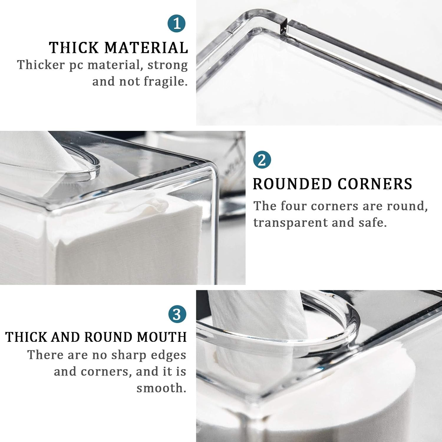 Tissue Box Transparent Acrylic Facial Tissue Dispenser Box Cover Holder Storage Case Clear Rectangle Napkin Organizer image number 2