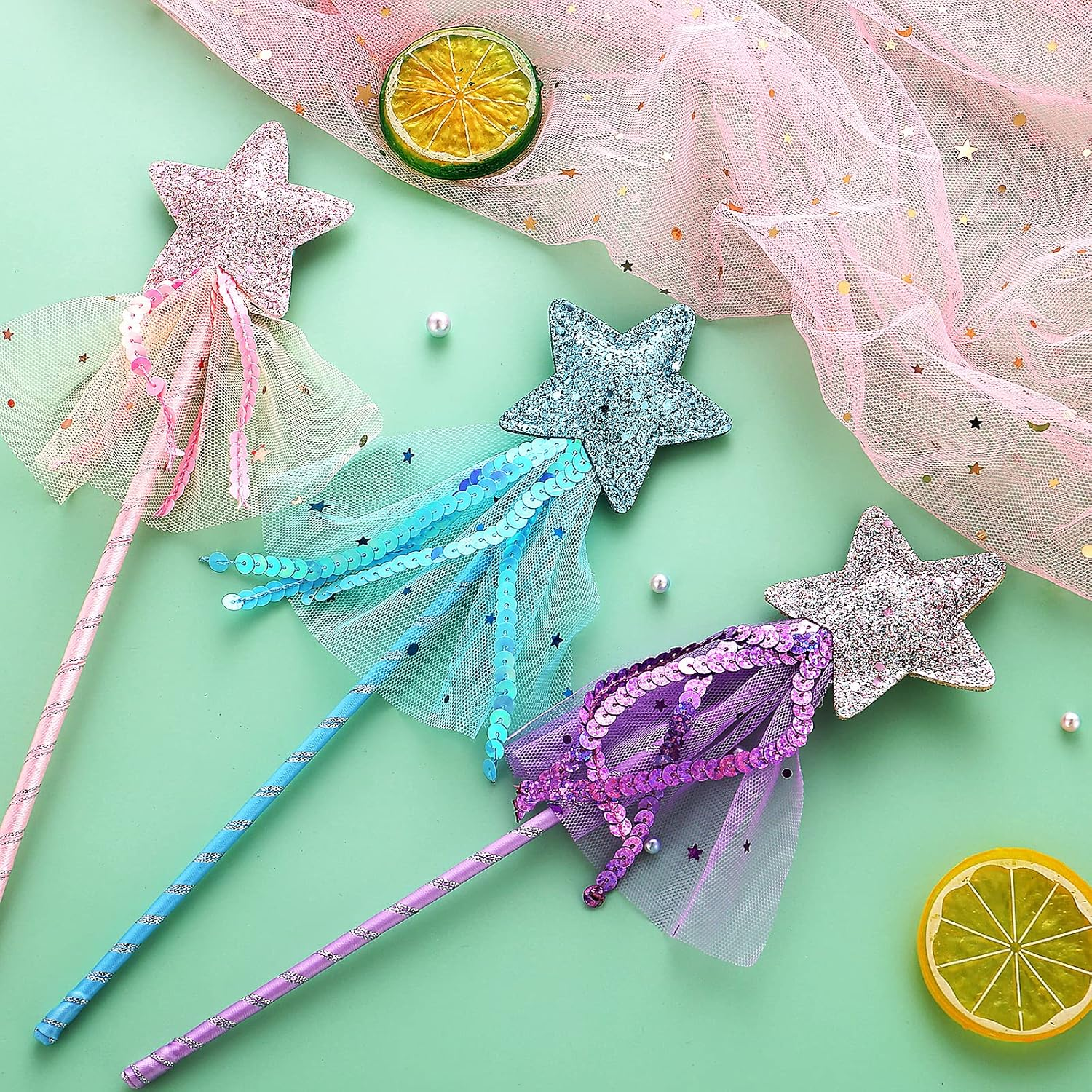 Prasacco 3 Pieces Magic Wands for Kids Glitter Princess Wands Star Wand Toy Sticks for Girls Fairy Wand for Christmas Costume Props Birthday Party Supplies image number 2