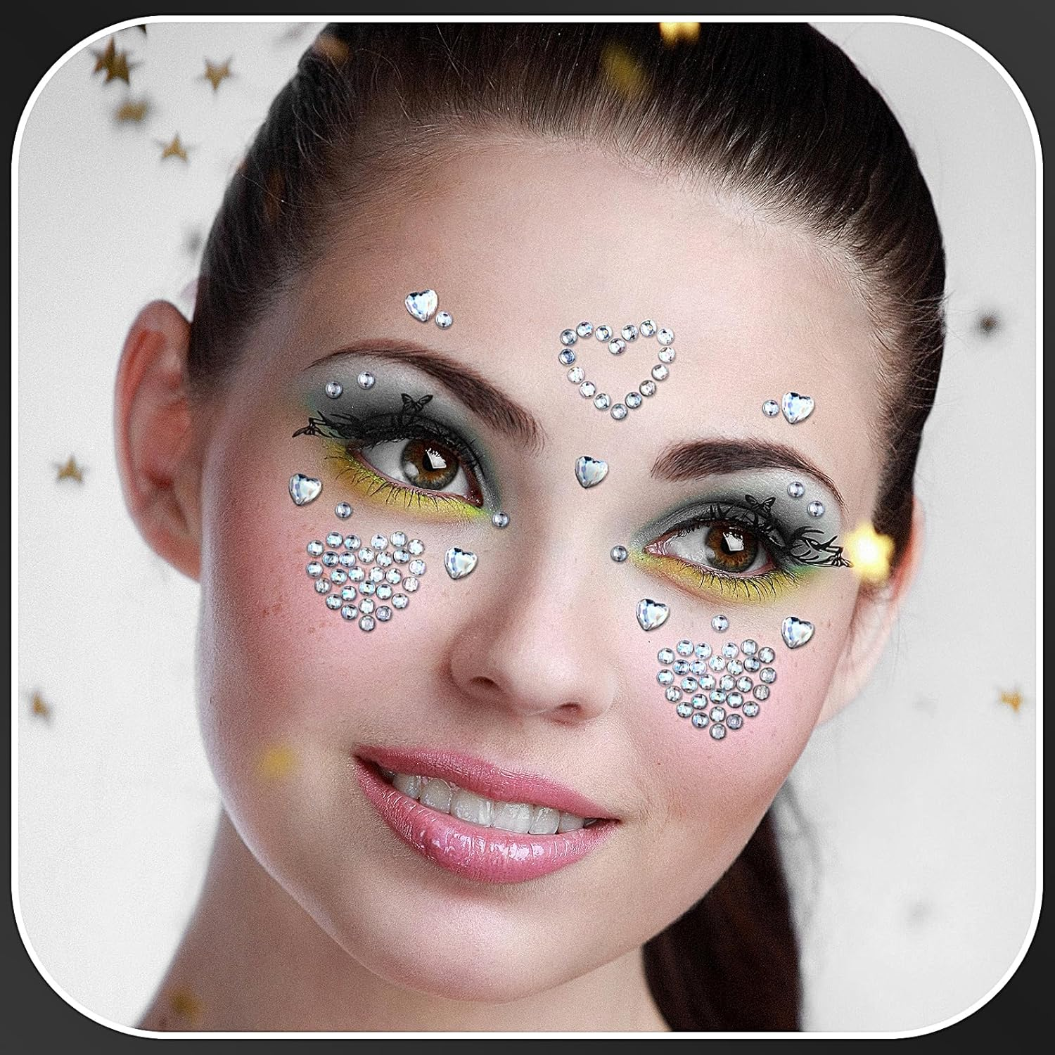 3Sheets Heart Star Gem Stickers Jewels for Crafts, Face Makeup - Self Adhesive Rhinestone Jewel Stickers, Stick on Gems Rhinestones for Crafts, Craft Supplies for Kids (Heart_Laser) image number 6