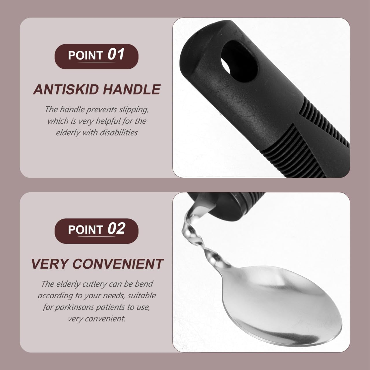 4Pcs Extra Wide Bendable Fork Spoontableware Set, Handles Easy Grip Cutlery, Comfort Grips Disability Ideal Dining Aid for Elderly Disabled Arthritis Parkinson'S Disease Tremors Sufferers（Black） image number 1