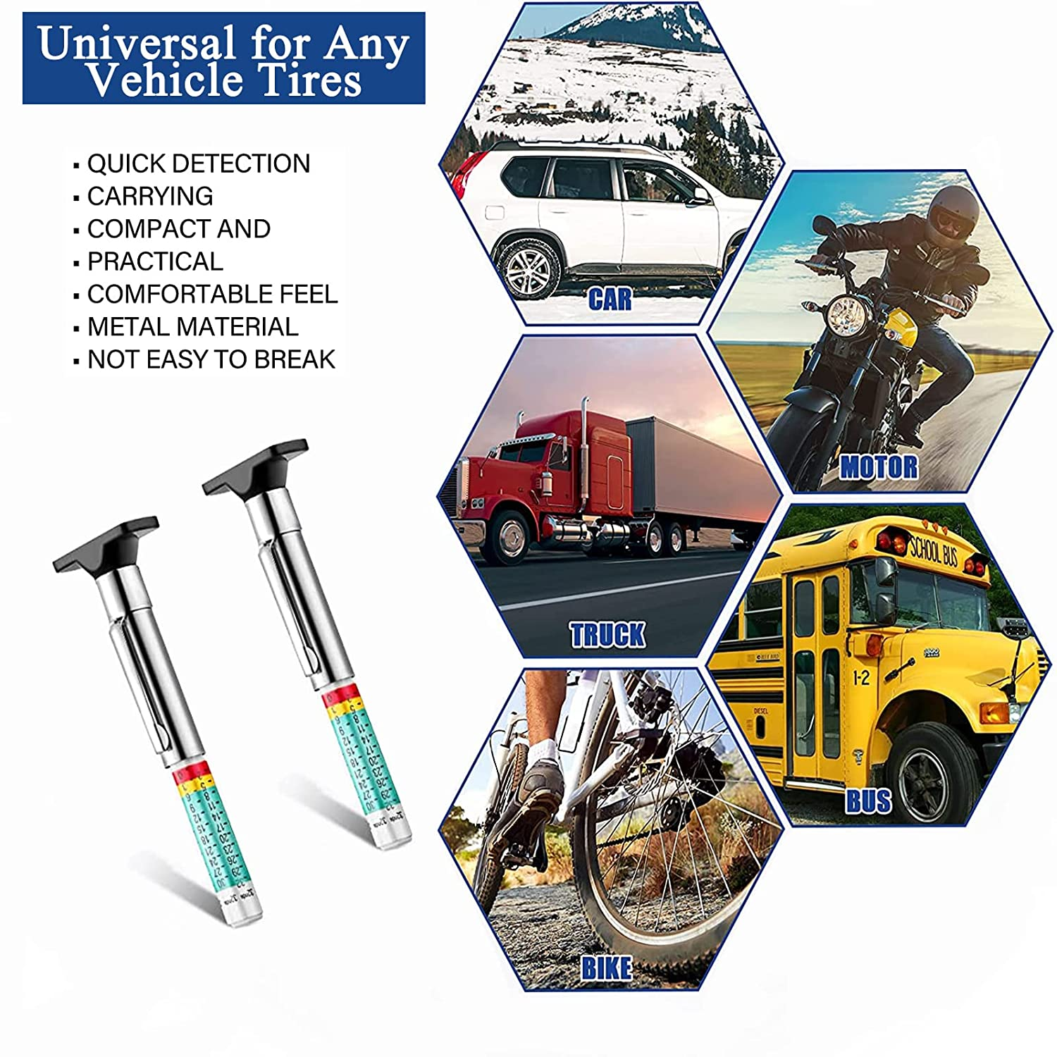 Heeke 2PCS Tire Tread Depth Gauge - Two-Sided Smart Color Coded Tire Tread Depth Measurement Tool Tire Wear Gauge in 32Nds image number 4