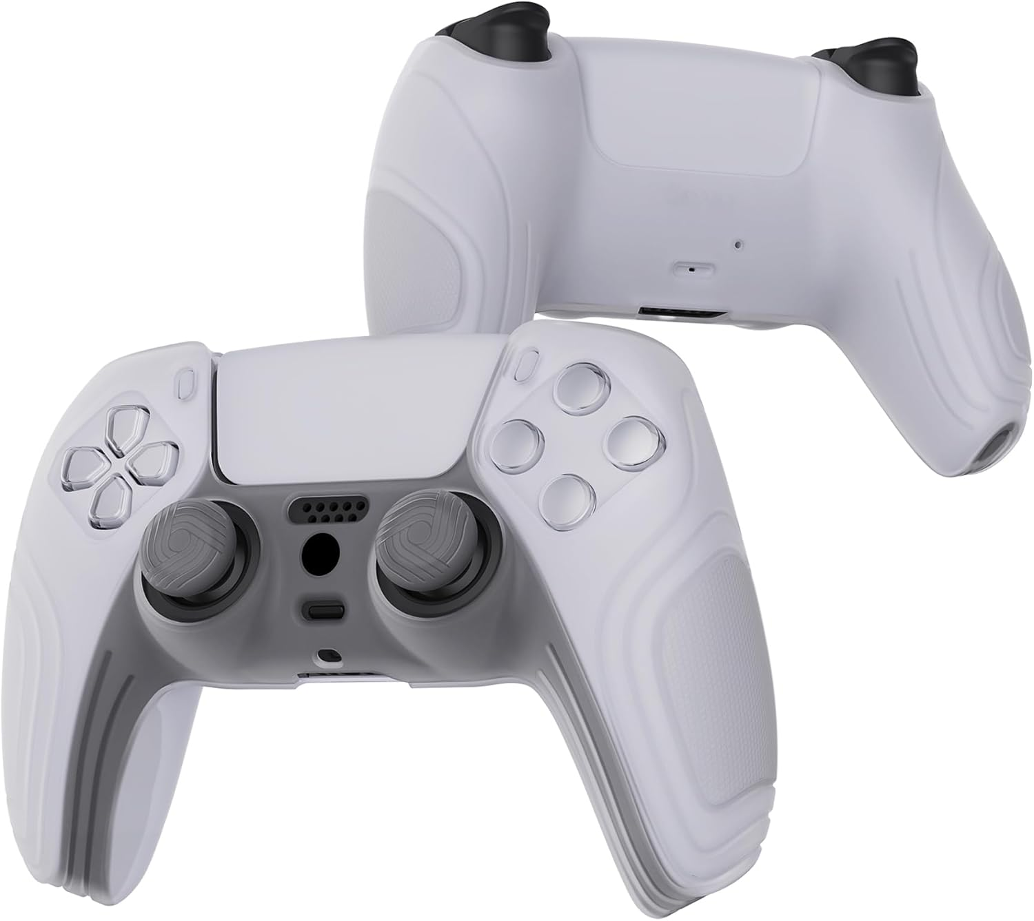 Extremerate Playvital Samurai Edition Clear White Anti-Slip Controller Silicone Skin for Ps5, Ergonomic Soft Rubber Protective Case for Ps5 Controller with Clear White Thumb Stick Caps image number 2