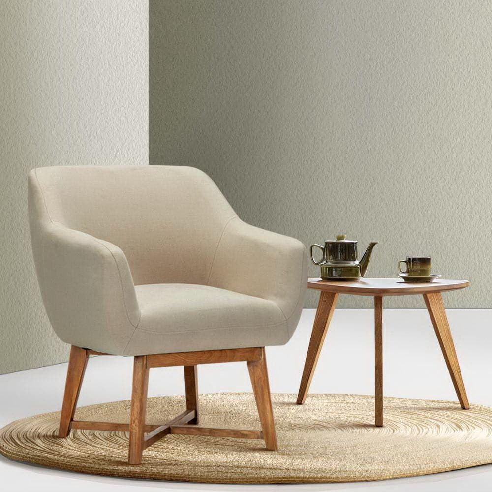 Artiss Armchair Beige Arm Recliner Lounge Dining Chairs Sofa Nursing Seat Occasional Reading Seating Home Living Room Bedroom Furniture, Linen Fabric, Tub Aston Accent Armchairs in 44Cm Height - Beige image number 2