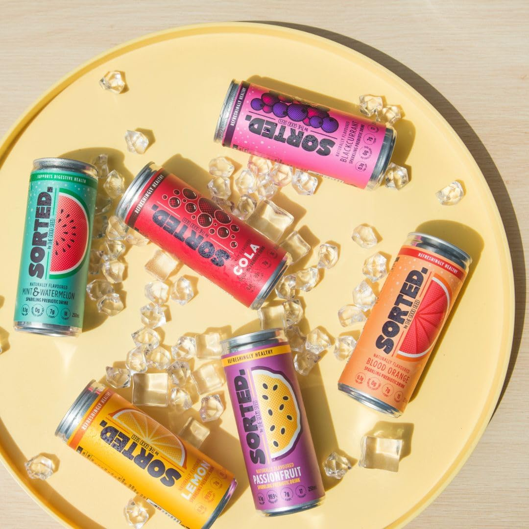 SORTED. Mixed Prebiotic Soft Drink | Boosts Gut Health | High-Fibre, 99.9% Sugar-Free, Low Carb, Low Calories | 12X250Ml Cans | Mixed Flavours
