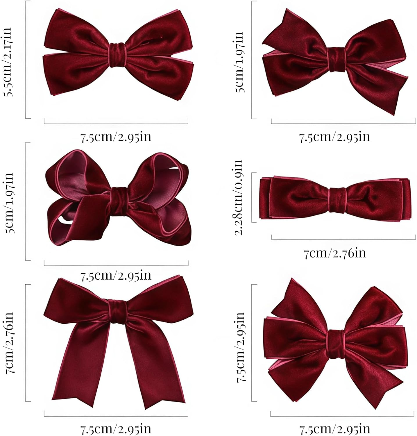 Pack of 12 Velvet Hair Clips Girls, 7.6 Cm Hair Bow Women, Hair Accessory for Teenagers, Toddlers, Women for Party, Christmas, Carnival, Everyday Use (Burgundy) image number 6