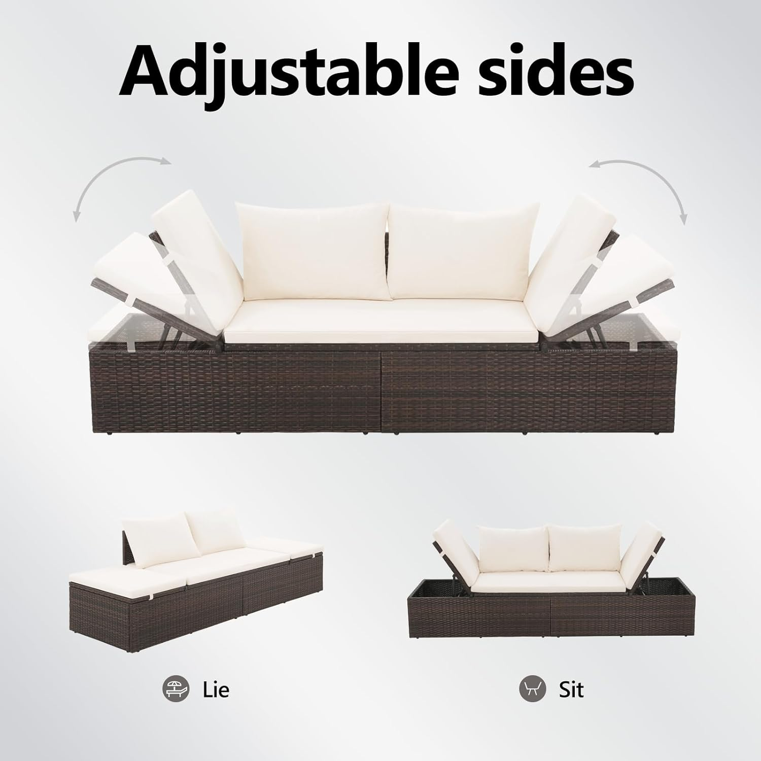 Vidaxl Comfortable Poly Rattan Garden Bed Brown - Adjustable Lounge Bed with Cushions and Back Pillows for Outdoor, Patio, Deck