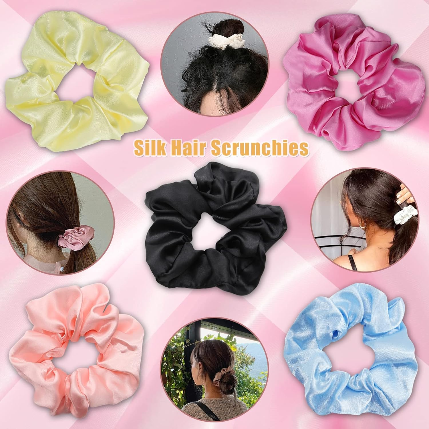 Silk Satin Hair Bobbles - Tonbao 12 Pieces Satin Hair Scrunchie Set, Silky Curly Hair Accessory for Women, Soft Silk, Elastic Hair Band Set Hair Bobbles Ponytail Holder (12 Colours) image number 6