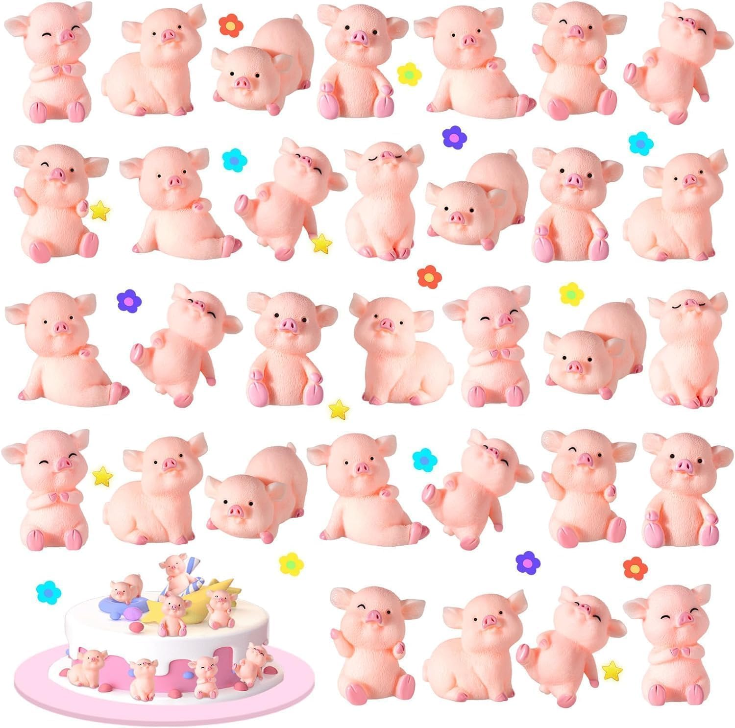 32 Pcs Miniature Pig Figurine, Pink Piggy Toy Figures, 1.5 in Resin Cute Pig Cake Toppers for Cake Decoration, DIY Crafts, Table Centerpieces, Home Decor and Fairy Garden image number 3
