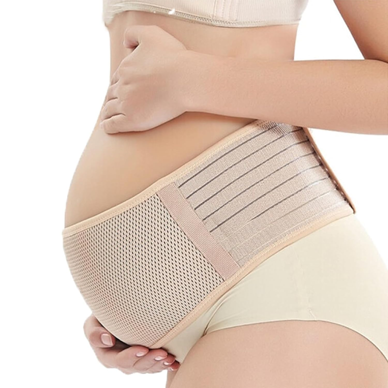 MYLEUS Adjustable Maternity Belly Band,Light and Breathable Pregnancy Belly Support Band,Prenatal Cradle for Baby,For Abdomen, Pelvic, Waist, & Back Pain(One Size,Nude Colour) image number 3