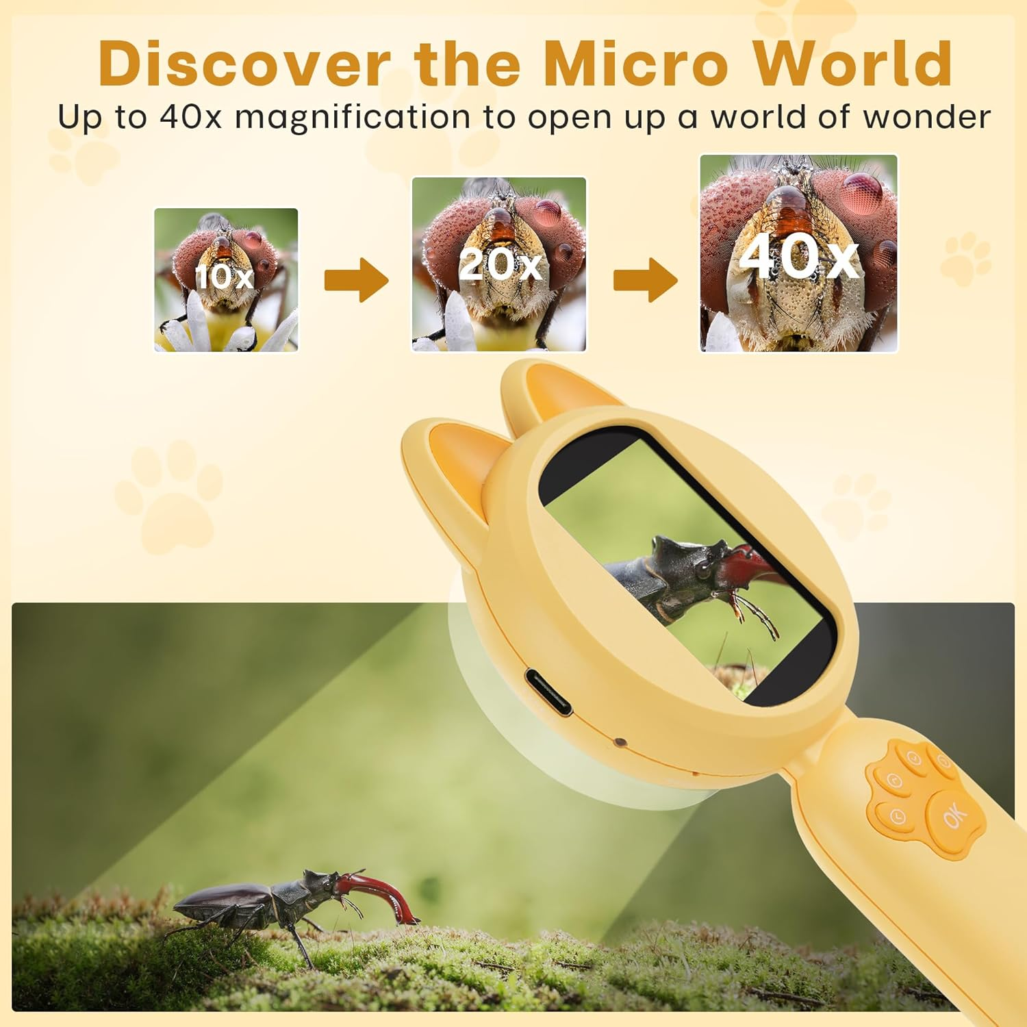 Mia Kids Microscope, Mini Digital Microscope for Kids with 2'' IPS Screen, Handheld Mini Scope Educational Science Toy Kit, Christmas/Birthday Gifts for Children Aged 3-12 (Yellow) image number 3