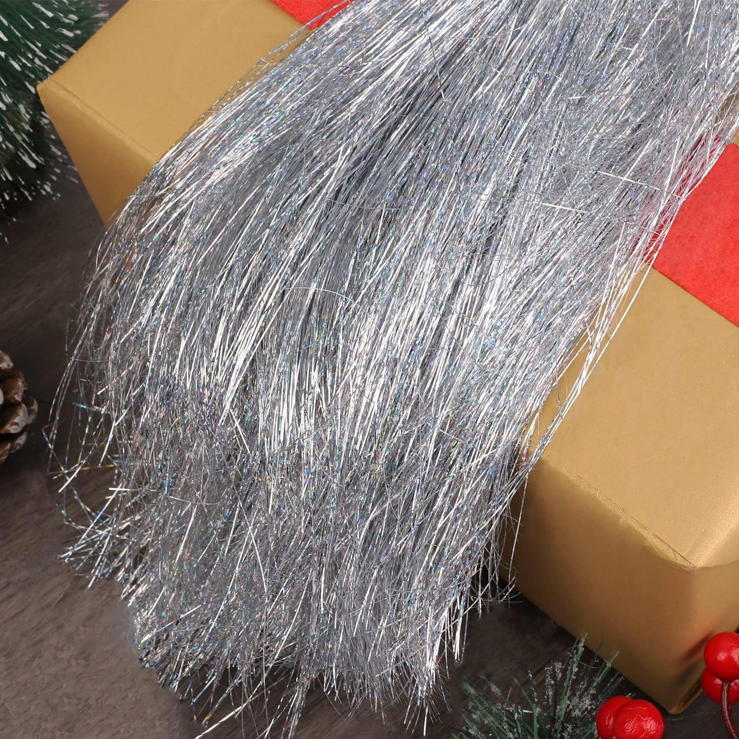 Icicle Tinsel Garland Iridescent Tinsel Strands Foil Fringe Icicles for Chrismtas Tree Holiday Decoration Party Supplies (12000, Silver) image number 4