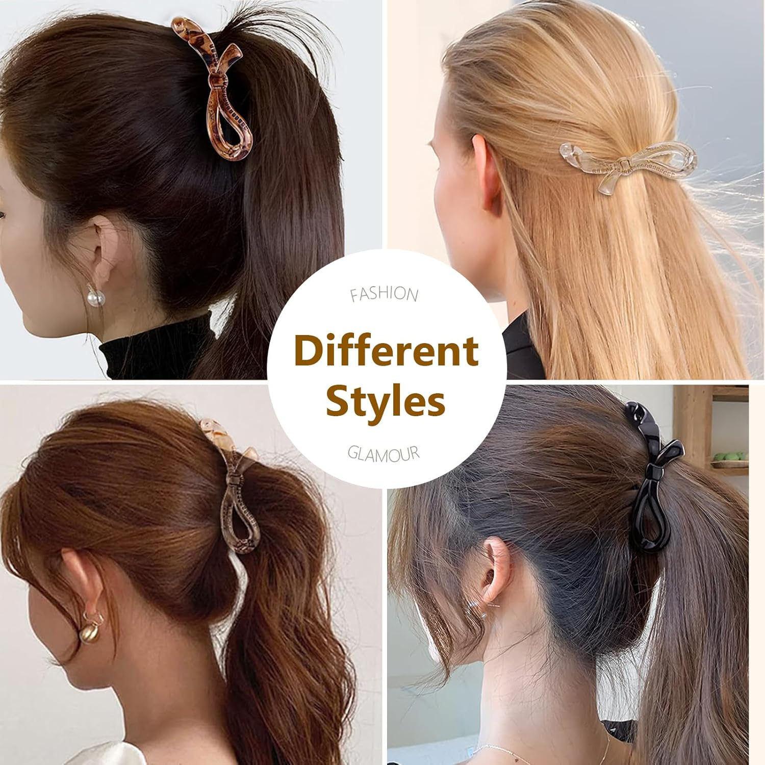 Ruzister 4 Pieces Banana Hair Clips for Women, Flat Hair Clips, Cute Bows Hair Clips, French Hair Pins, Banana Clip for Thick and Thin Hair image number 3