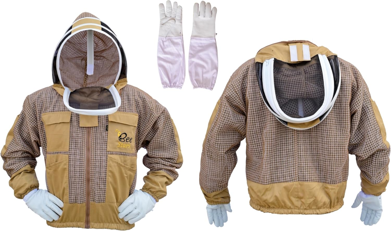 3 Layer Bee Jacket with Fencing Veil and One Pair Gloves Ventilated Sting Proof Beekeeping Jacket for Beekeepers
