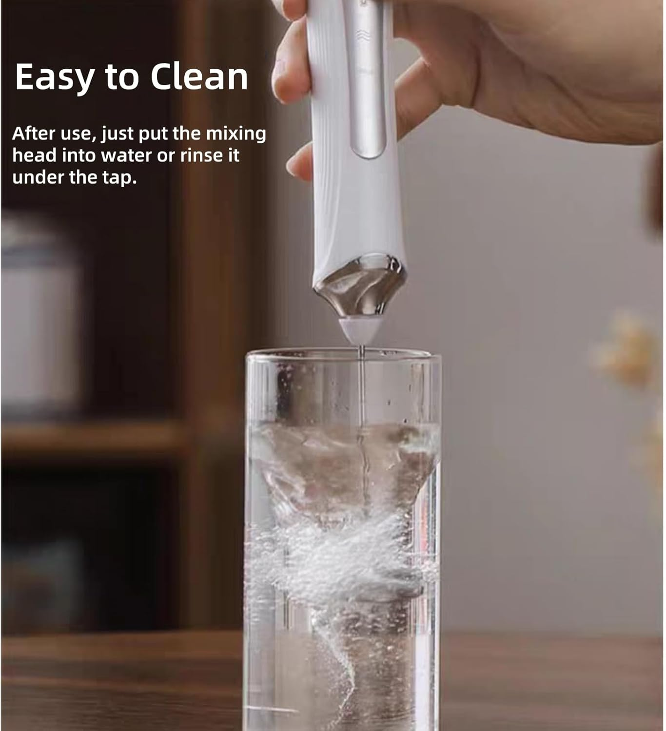 Rechargeable Milk Frother Handheld Blender, Dual-Use, 2 Heads, 3 Speeds, Usb-Powered, Easy Clean, Stainless Steel Whisk, Perfect for Coffee, Latte, Cappuccino, Desserts and Egg, White image number 6