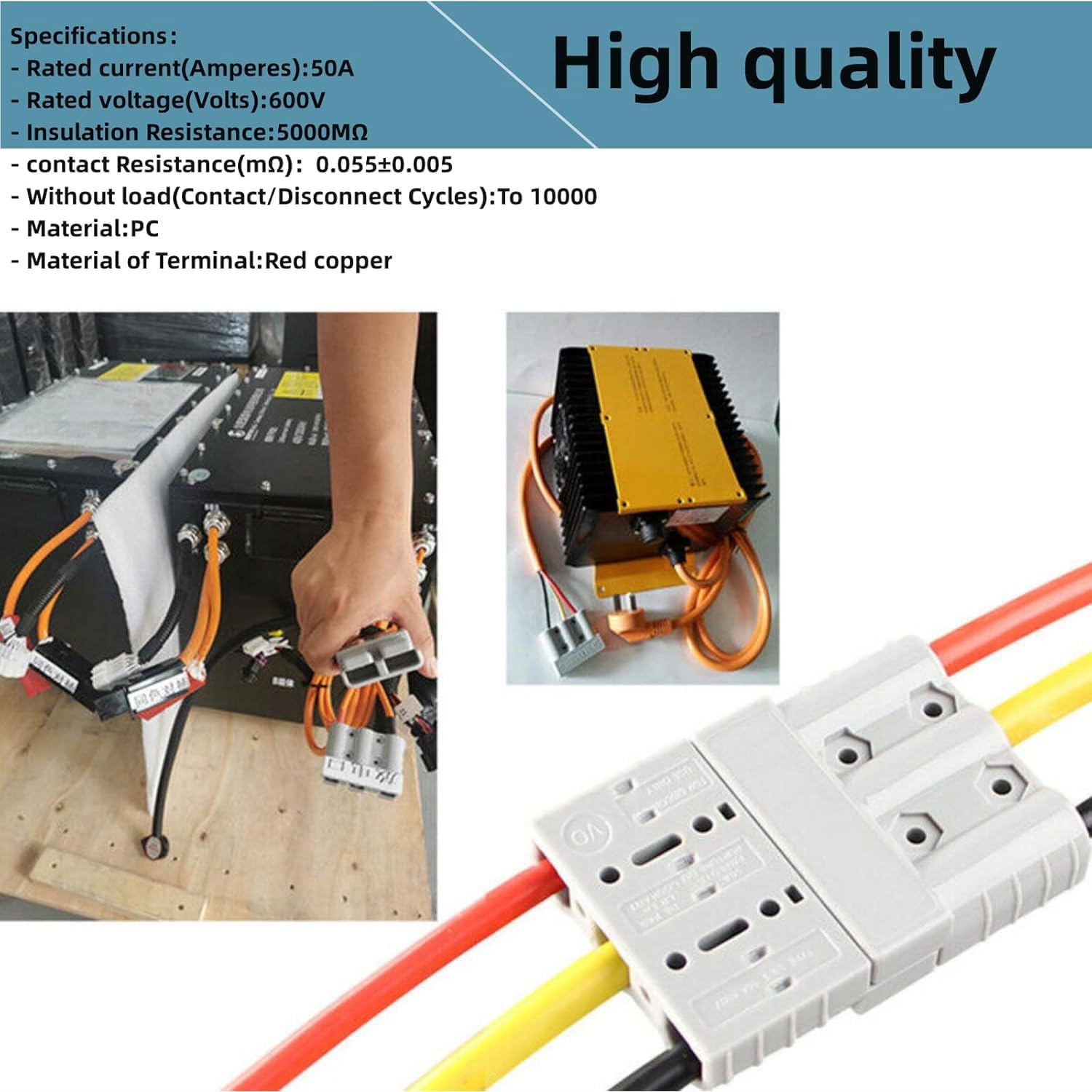 Wzenclave Anderson Style 3-Pole Battery Connector 50A 6AWG - Heavy Duty Quick Disconnect Plug for Solar Panels, 4WD, Caravans, DC Chargers & Trailers - 3-Pin Design for Secure Connection (2 Pack) image number 5
