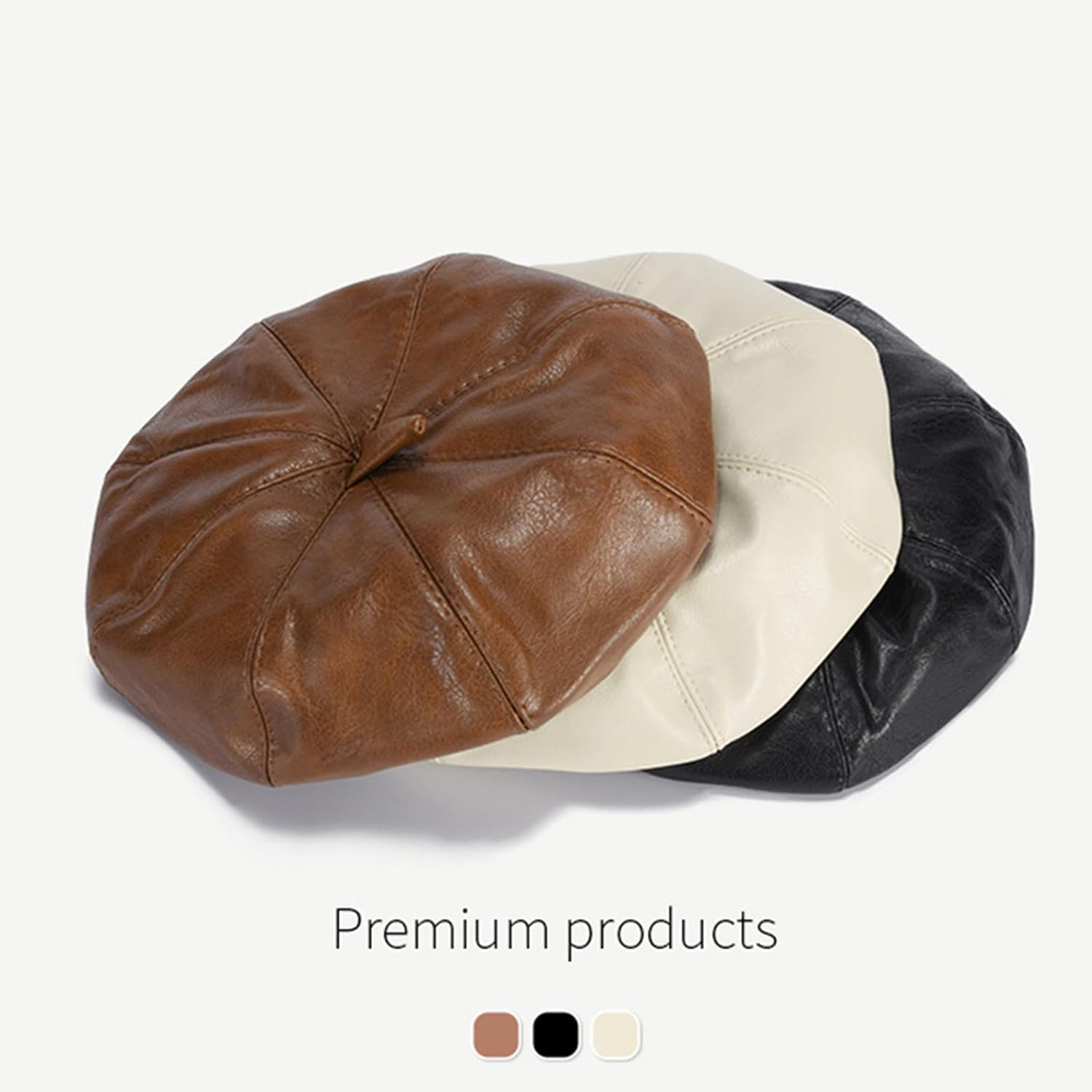 TRADERPLUS 8 Panels Newsboy Cap for Women, PU Leather French Artist Beret Hat Fiddler Cap image number 3