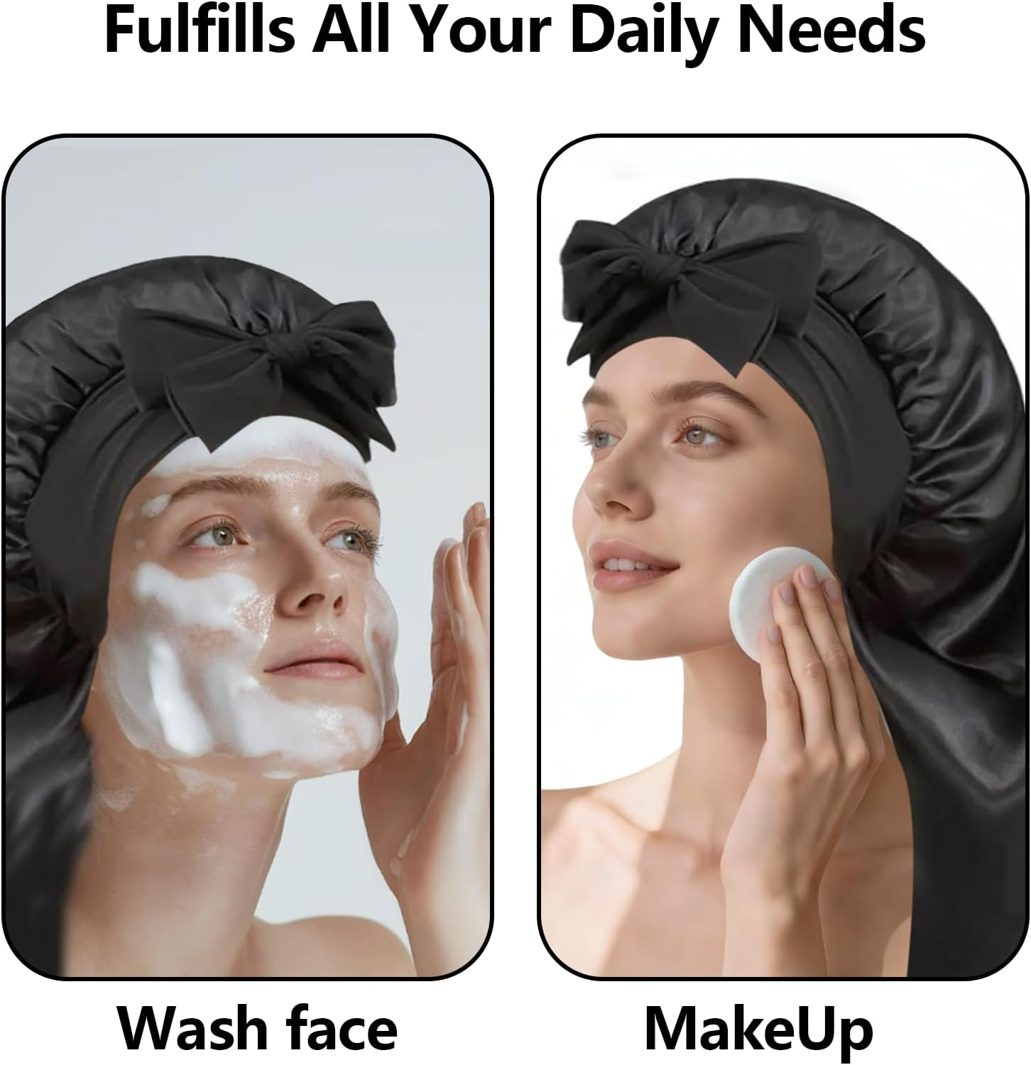 ONBPIY Braid Satin Bonnet Extra Long Hair Bonnet for Sleeping with Tie Band Foldable Hair Wrap for Braids Natural Hair Sleep Cap Black image number 4