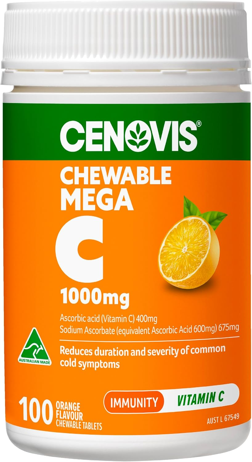 Cenovis Mega C 1000Mg Tablets 300 (3 X100 Tab) Orange Flavour- High Strength Vitamin C Tablets- Reduces Severity & Duration of Common Cold Symptoms - Supports Healthy Immune System Function