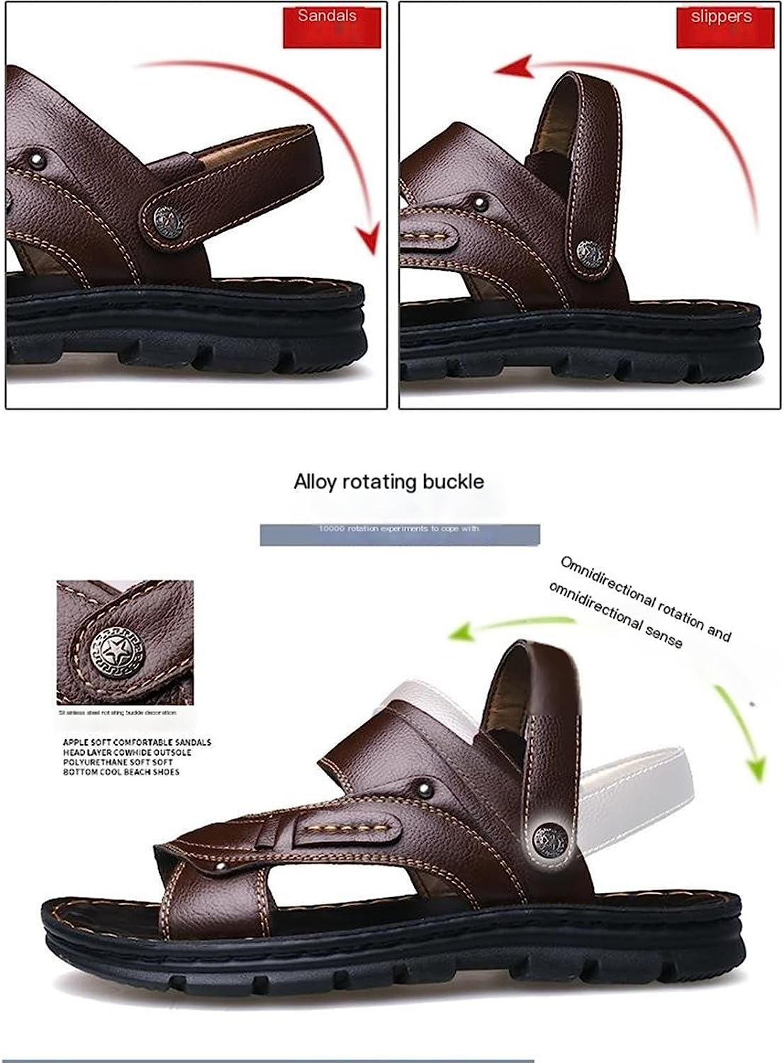 Summer Style Men Shoes Leather Beach Shoes Thick-Soled Anti-Skid Dual-Use Casual Men Sandals Three-Color Shoes (Color : Brown, Size : 8) image number 5