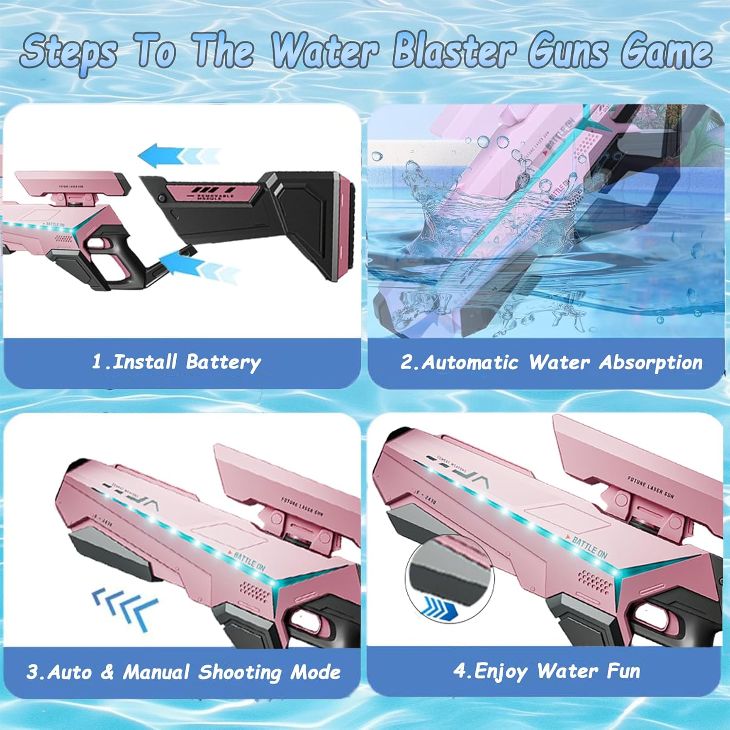 IGGDOQI Electric Water Guns for Adults Kids, 2025 Powerful Water Pistol with Automatic Suction Water, Waterproof Design, 10M-13M Long Range Squirt Gun, Summer Water Toys for Pool Party Beach Outdoor image number 6