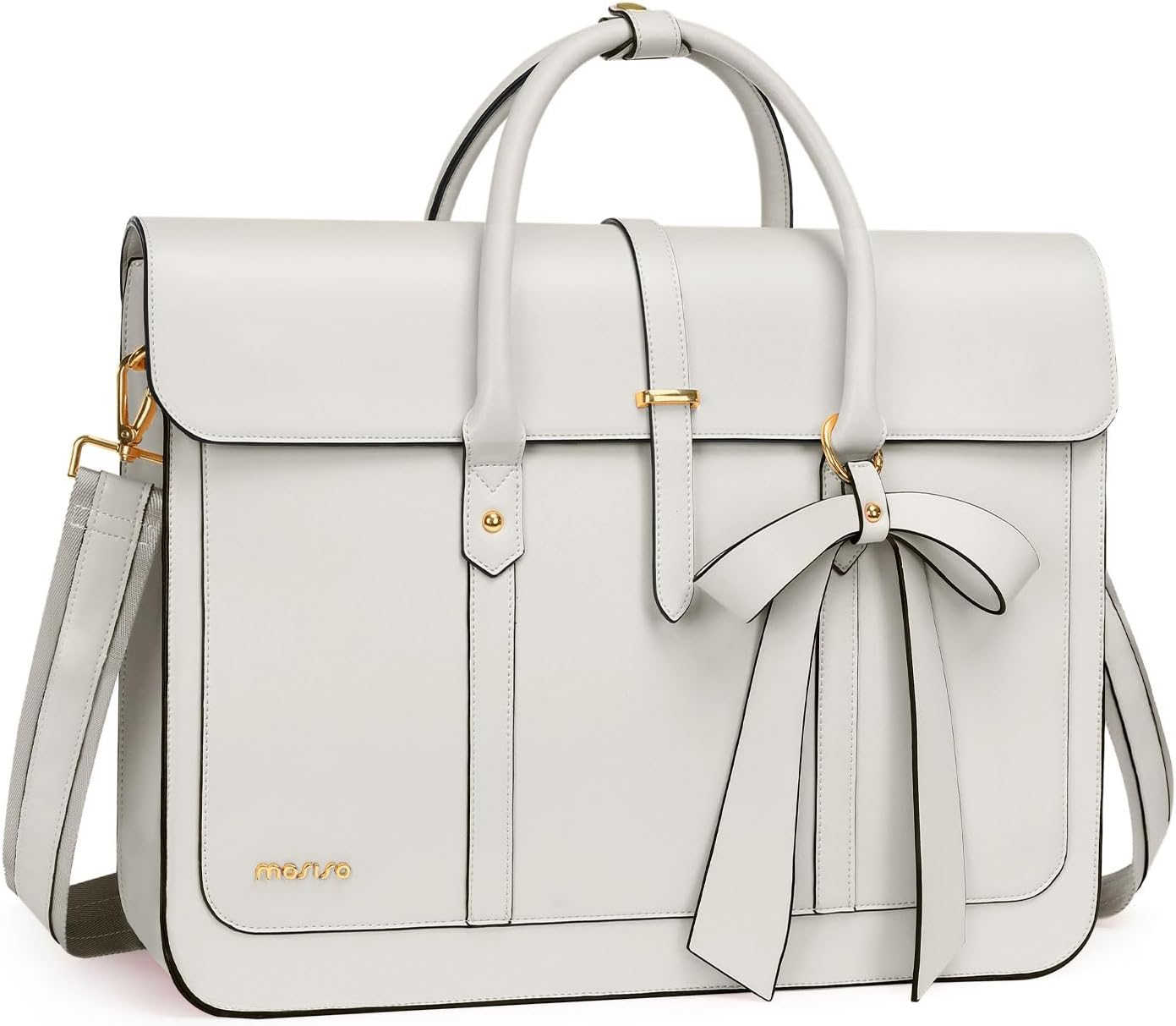 MOSISO Laptop Bag for Women, PU Leather Laptop Shoulder Bag Convertible Backpack, Messenger Bag Casual Handbag Work Briefcase Travel Computer Bag with Bowknot