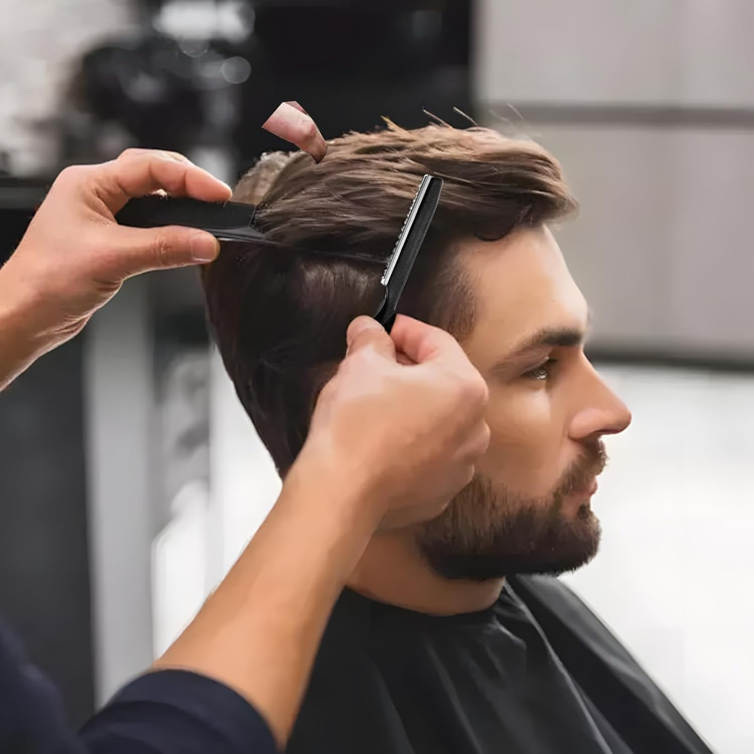 Hair Scissors, Thinning Scissors Hairdressing Hair Razor for Cutting Hair Hair Thinning Scissors Split End Trimmer Beard Scissors Hair Scissors for Women (Black) image number 2