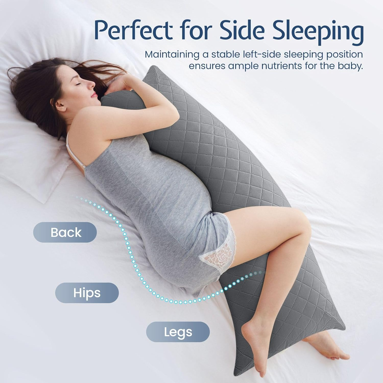 Luxdream Body Pillow Shredded Memory Foam Full Back Hip Leg Support Bed Cushion for Pregnancy Maternity Stomach Side Sleepers 137X50Cm Grey image number 3