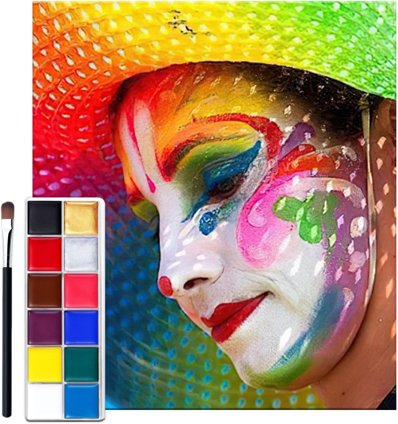 12 Color Face Painting Kit, Professional Body Paint Palette Set, Matte Shimmer Washable Make up Palettes with Brush, Professional Face Paint for Festivals Parties Halloween Makeup Cosplay image number 3