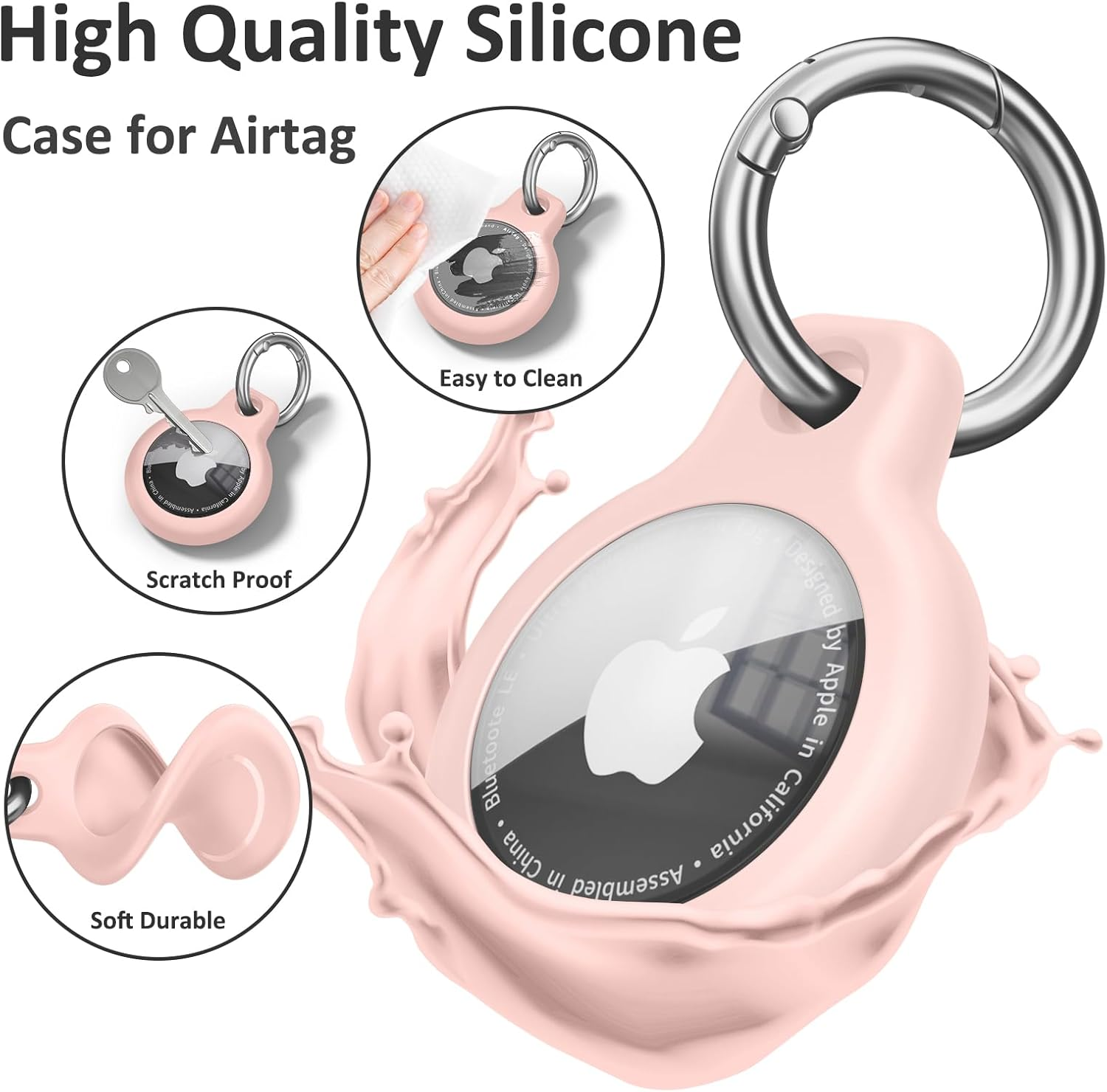 4 Pack Airtag Holders for Apple Airtag 2021, Leonids Shockproof & Waterproof TPU Airtag Holders with Anti-Lost Keychain for Dog/Cat Collar, Luaggage, Bags, Keys (Blue+Pink+Mint Green+Purple) image number 6