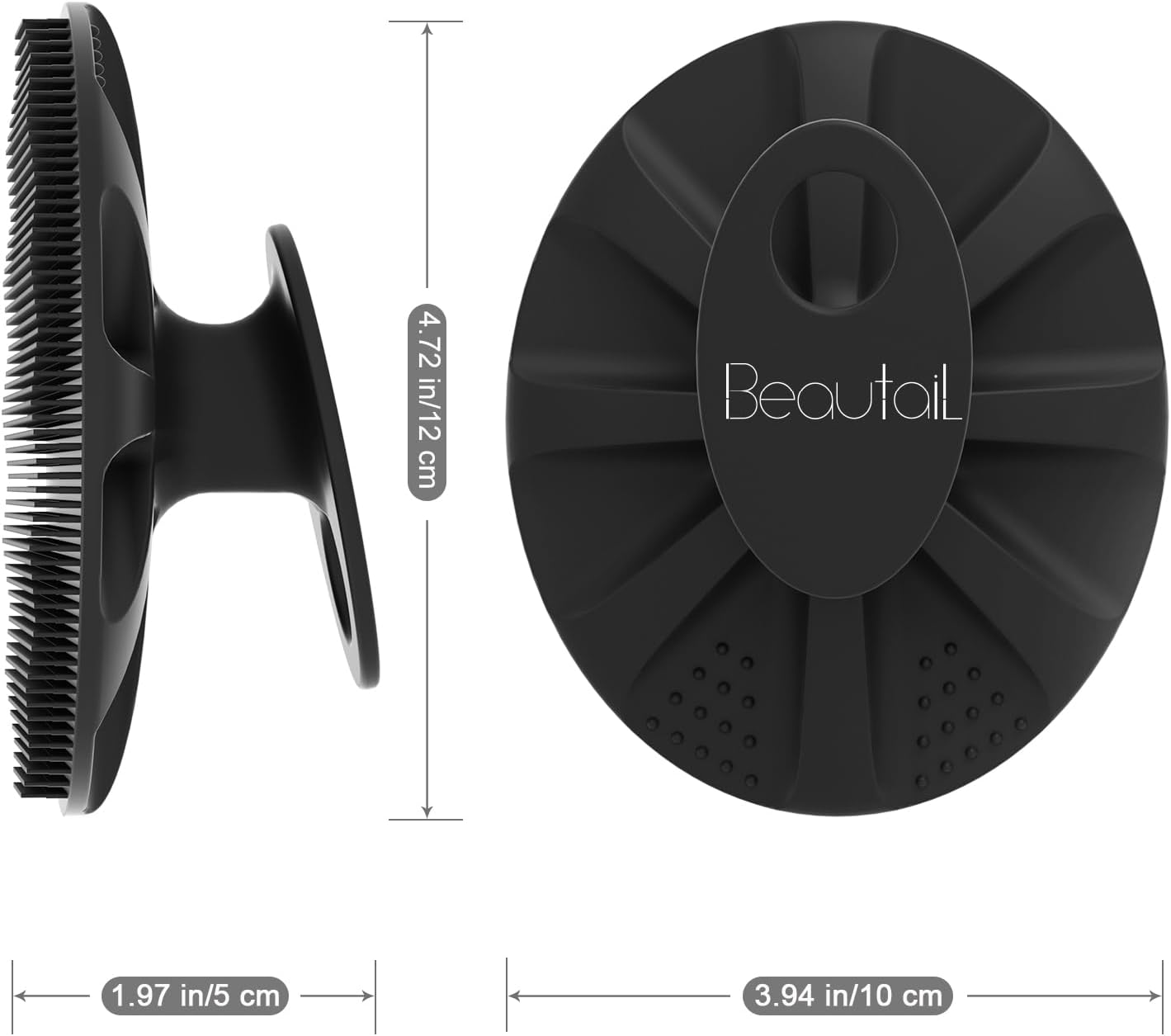 Silicone Body Scrubber 2 Pack, Shower Bath Wash Brush Gentle Exfoliating Scrub Cleansing Loofah for Women Men Baby Sensitive Skin, Easy to Clean, Lather Nicely, More Hygienic, Black+Cyan - Black image number 3